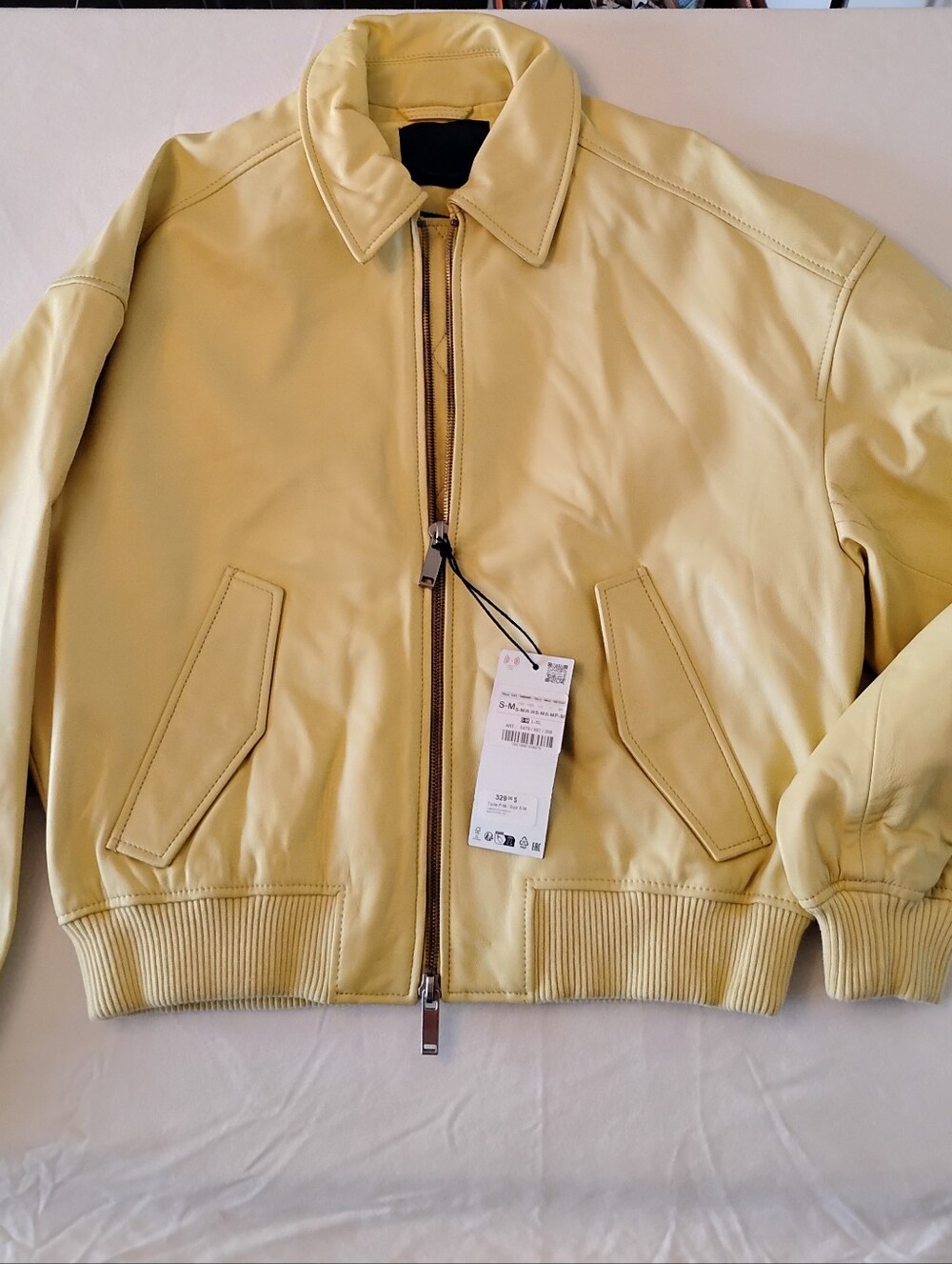 ZARA NWT Men's Yellow Bomber Jacket - Leather Zip Front